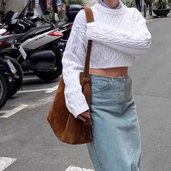 Vintage Lüks Nubuk Deri Tote Çanta 43